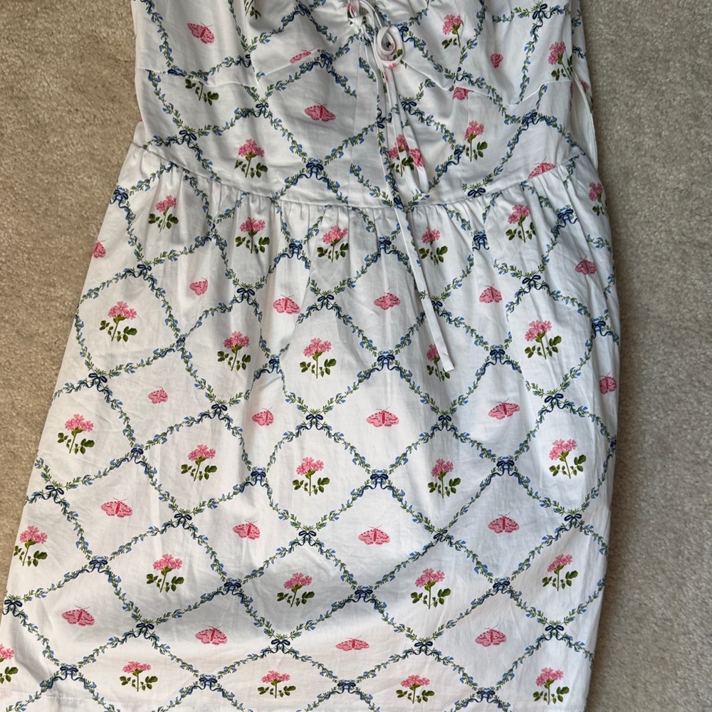 Hill House White Mini Dress with Pink & Blue Floral Lattice - Picture 5 of 15